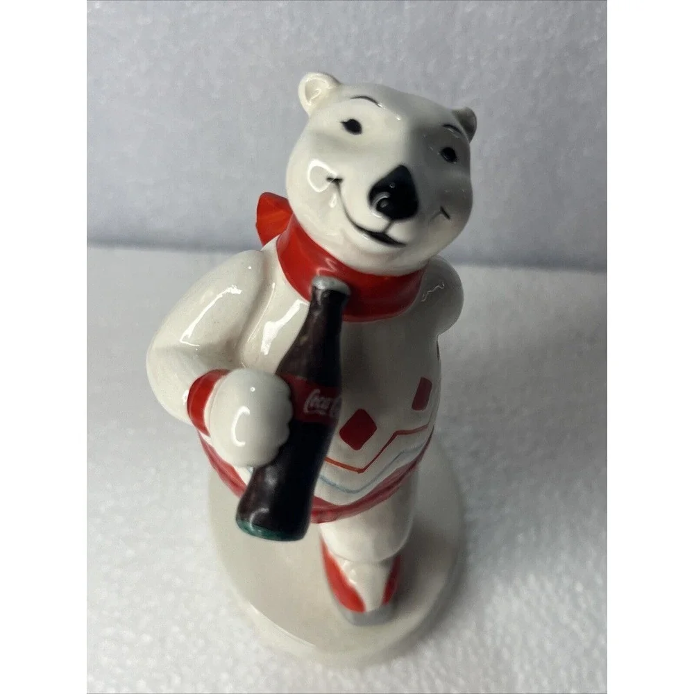 Coca‎ Cola 1995 Enesco Ceramic Polar Bear Ice Fishing & Skating Vtg Ornaments